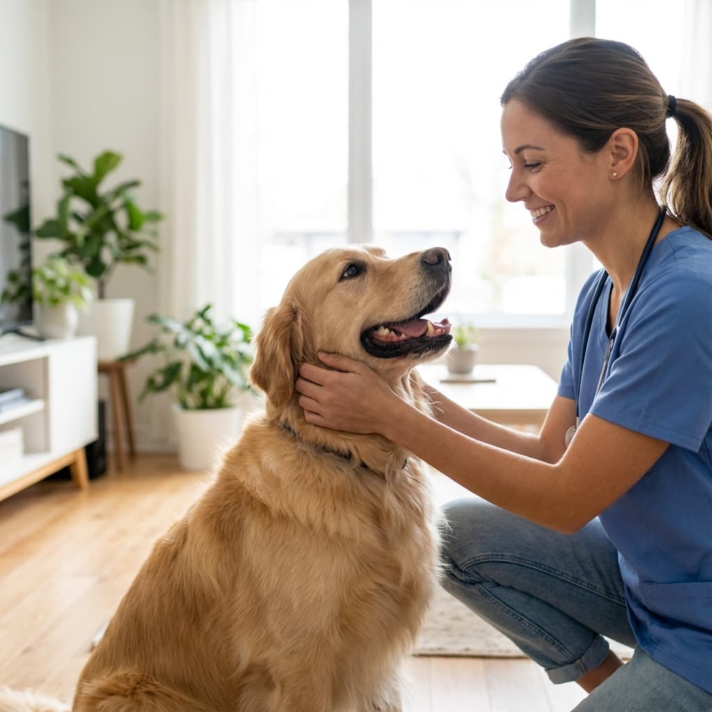 Happy dog receiving care